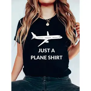 Women's Casual Cotton Round Neck Regular Short Sleeve Knit Tshirt with Funny Airplane Aviator Pilot Graphic - Fit Clothes, Fashion Tops