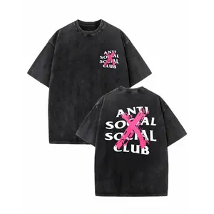 Anti Social Social Club Bold Pink X Print Graphic T-Shirt, Black Base Urban Edgy Trendy Statement Casual Menswear Top Original Breathable