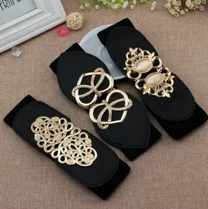 Female Stylish Belts - Elastic Stretch Corset Waistband Buckle Belt, Double Ring Cow Hide PU Leather Accessory for Women, Plus Size Dress Outfit Accessory