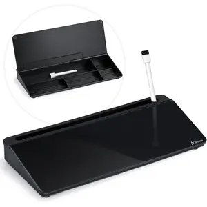 Desktop Whiteboard with Storage, Desk Organizer Dry Erase Glass White Board to-do List Memo Notepad for Home Office and School Supplies (Black)