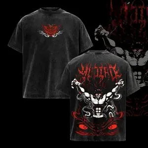 Harajuku Manga Baki Printed T-shirt Washed Unisex Oversized T Shirt Men's Unisex Clothing Short Sleeve Casual Cotton Tees Tops