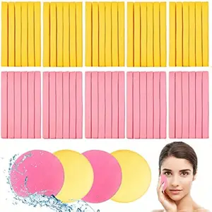 120pcs Compressed Facial Sponges in Pink & Yellow - Soft, Absorbent, Latex-Free Cleansing Pads for All Skin Types, Ideal for Makeup Removal & Exfoliation, High-Quality Round Sponge for Women and Girls, Makeup Sponge