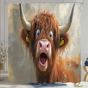 [Mother's Day Gift] Funny Highland Cow Shower Curtain with Hooks - Machine Washable Polyester Bathroom Decor, Playful Bath Partition & Artistic Animal Design for Home, Elegant Shower Curtain, Home Decoration, Fun Decor, Durable Fabric, Home Decorators