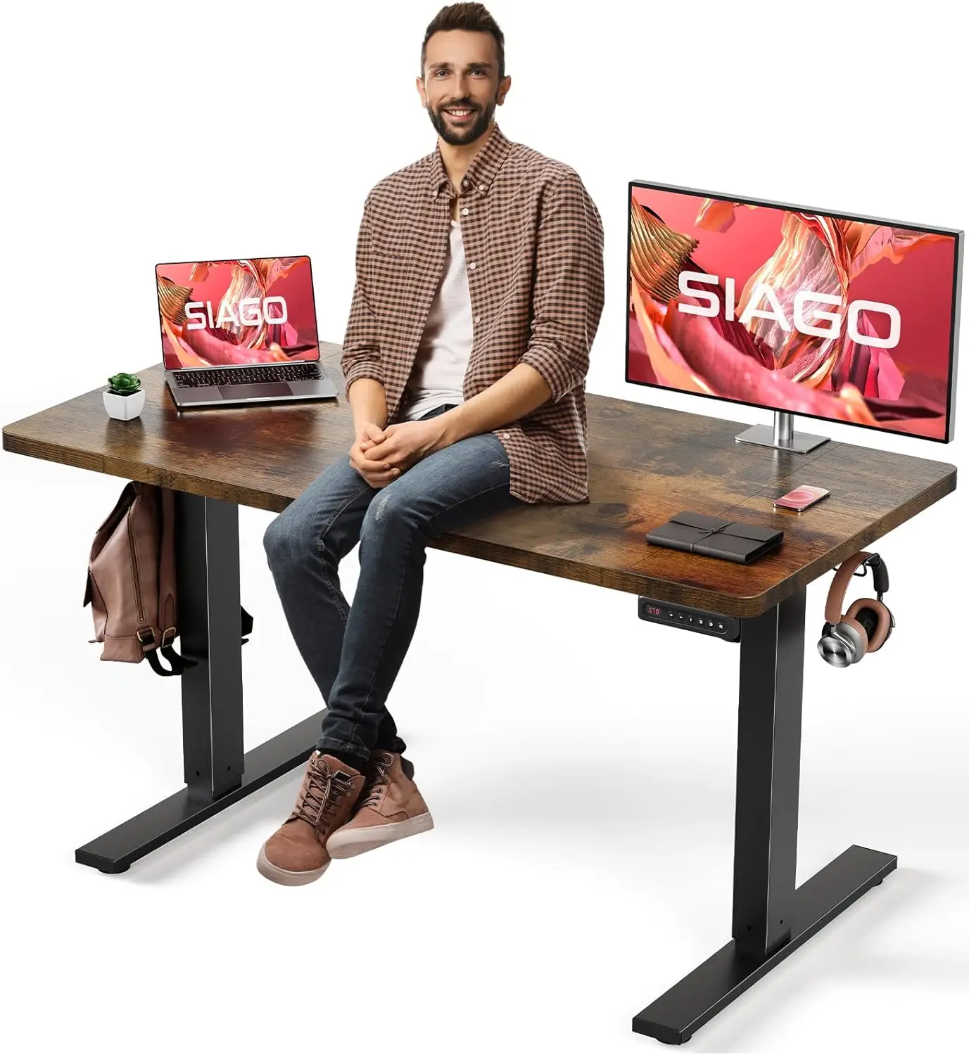 【Fall Deals For You】SIAGO Adjustable Electric Standing Desk - Sit Stand Desk with Cable Management - 3 Memory Presets Adjustable Height Desk