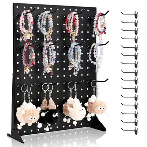 VEVOR Pegboard Display Stand, 17x 13 Inch Tabletop Pegboard Display Stand with 30 Hooks, Thickened Cold-Rolled Steel Peg Board Panel for Grocery, Retail Store and Jewelry Shop, Black (2 PCS)