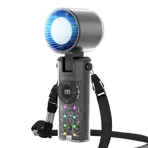 USB-C Rechargeable Cooling Handheld Fan, Multifunctional Cooling Fan, Portable Mini Turbo Fan with LED Flashlight & Cold Touch Plate, Foldable with Lanyard for Travel, Office Desk, Personal Quiet Cooling, Indoor/Outdoor Use