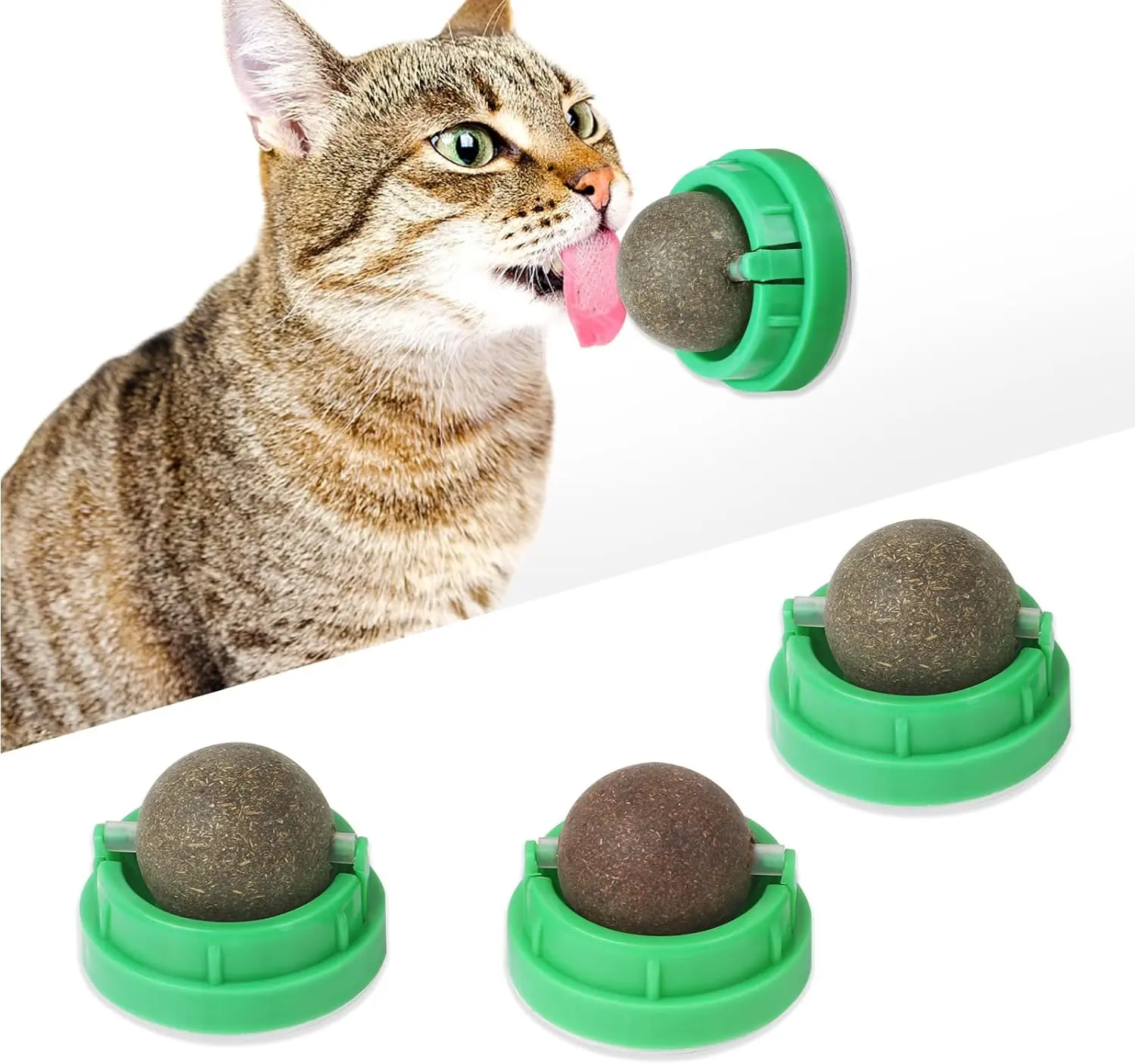 3PCS Catnip Balls for Cats Wall Catnip Toys Edible Cat Toys for Cat Lick Safe Healthy Kitten Chew Toys Teeth Cleaning Dental Cat Toys