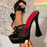Women's Mesh Rubber Sole Mule Sandals with Bow Decor, Elegant Heeled Sandals for Parties and Dates, Party Sandals