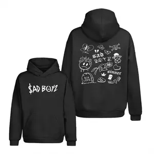 $AD BOYZ Tattoo Flash Hoodie – Aesthetic Emo Rap Graphic Pullover | Sad Boyz Burning Smiley Sweatshirt | Viral Urban Streetwear Top