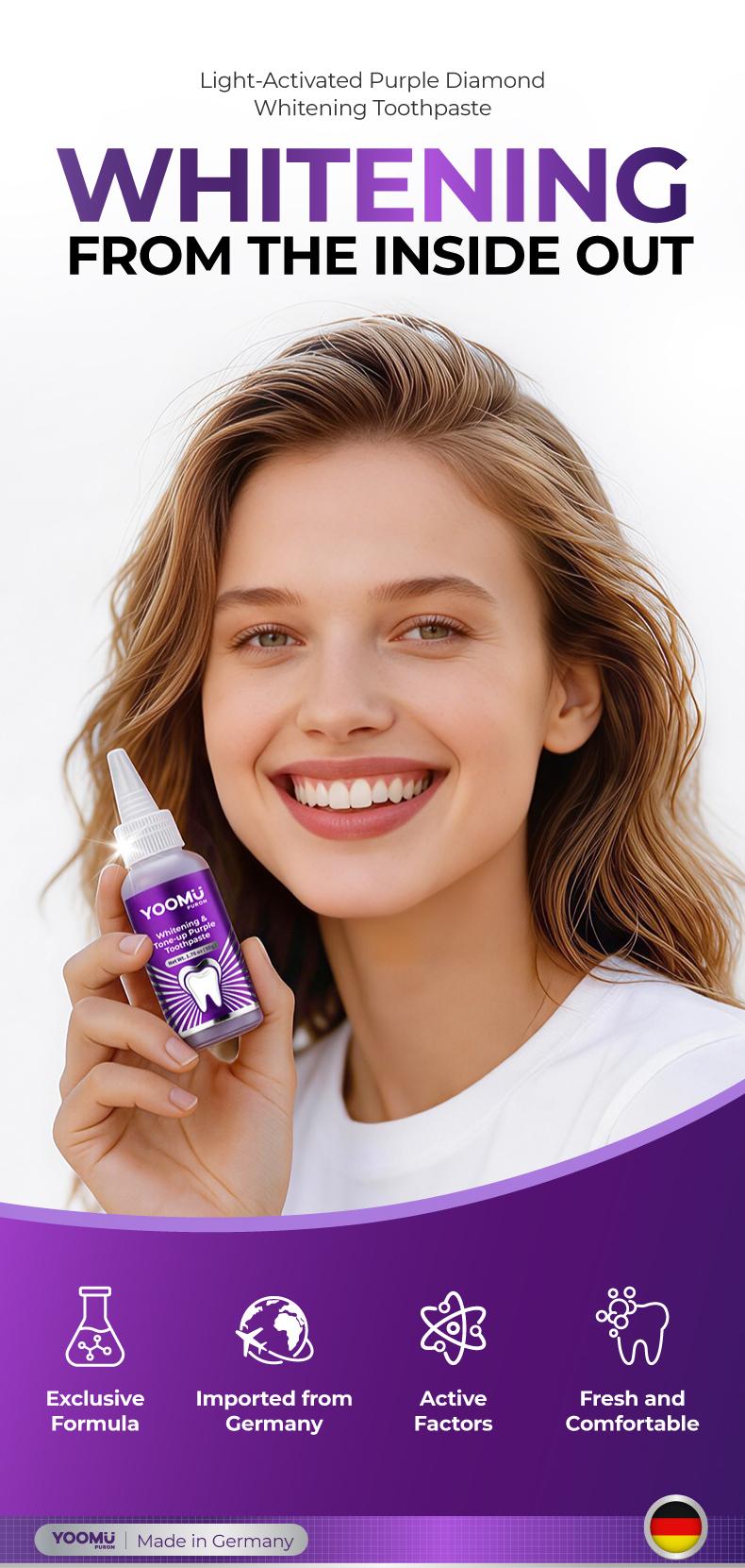 YOOMU 2 Purple light activates the whitening toothpaste, freshens breath, deeply cleans the mouth, and brightens the teeth.