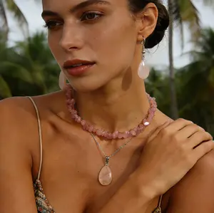 4-Piece Bohemian Natural Stone Jewelry Set with Teardrop Pendant Necklace and Earrings for Women