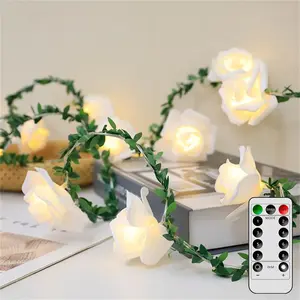 20LED 10Ft Artificial Rose Flower String Lights, Flower Fairy Light  Operated with Remote Control, Warm White String Lights  for Indoor Outdoor, Party, Wedding, Birthday