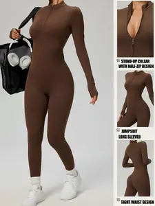 High-Strength Yoga Jumpsuit, Long Sleeve Zipper Design, Seamless Fit Gym Wear, Ideal for Intense Workouts & Fitness Training, Workout Jumpsuits