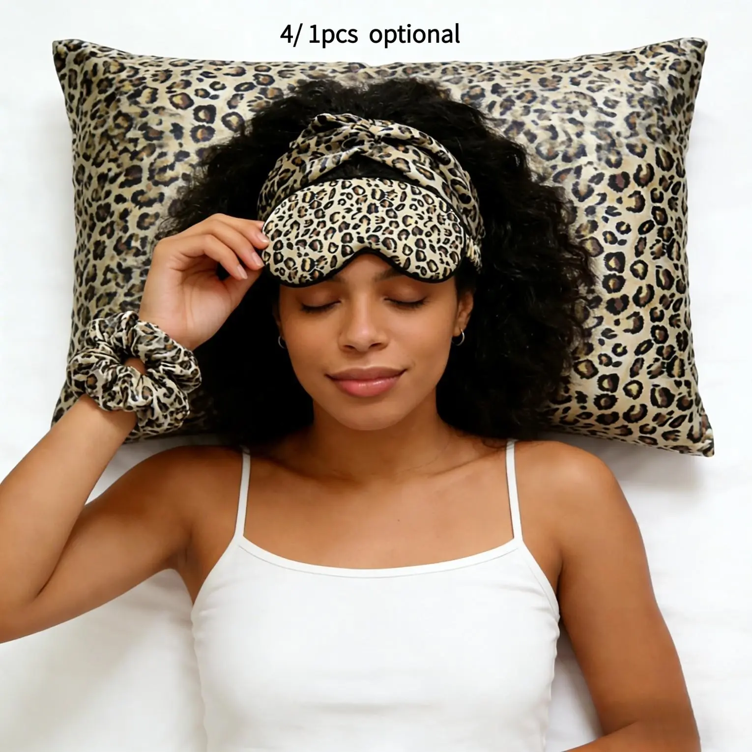 Leopard Satin Sleep & Beauty Gift Set, Ultra Soft Mini Eye Mask, Sleeping Eye Mask, Eyemasks For Sleeping, Twist Non-Slip Headband, Satin Pillowcase, Lightweight and Irritation-Free Sleep Essential, Sleep Bundle, Night Self-Care Set