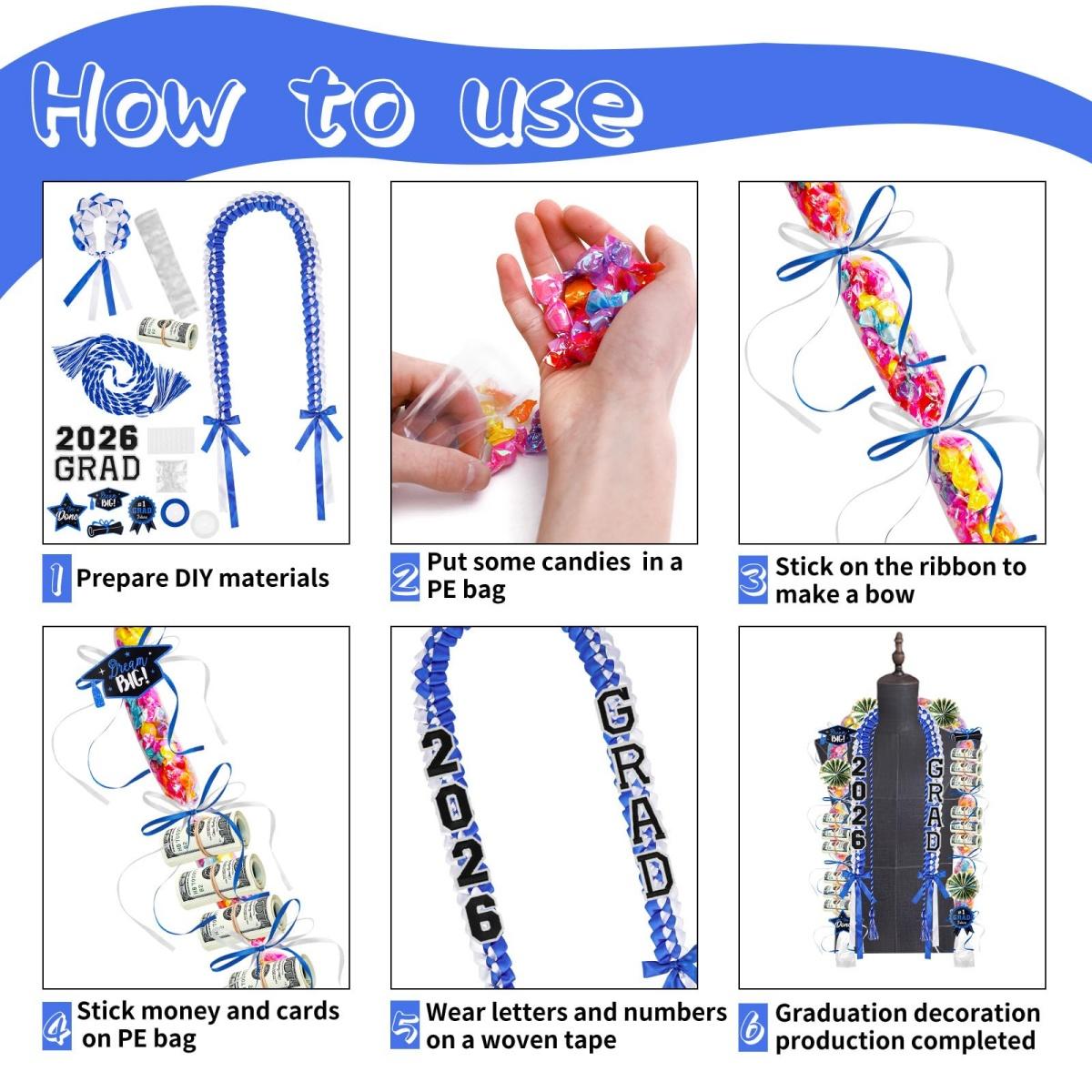 ONERIR 2026 Graduation Leis 18 Pcs - Vibrant Yellow Green Double Ribbon Youthful Class of 2026 Graduation Candy Lei Set Unisex Graduation Party Decorations Gift