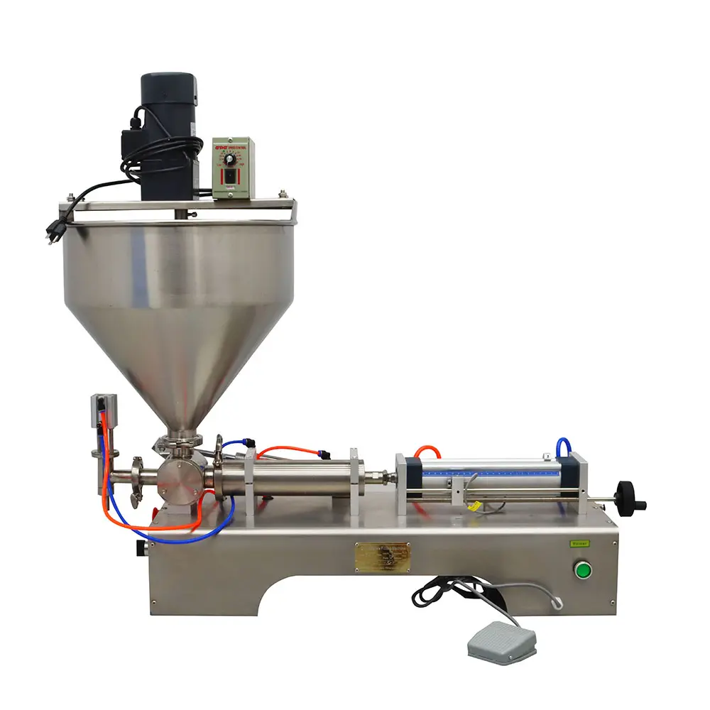 YOKOMA Stainless Steel Paste&Liquid Filling Machine One Nozzle Piston Filler Bottle Pack Seal with Hopper 110V 50-500ml