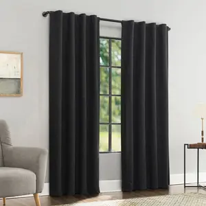 40"x96" Sun Zero Treviso Linen Blend Magnetic Closure 100% Blackout Back Tab Curtain Panel Black
