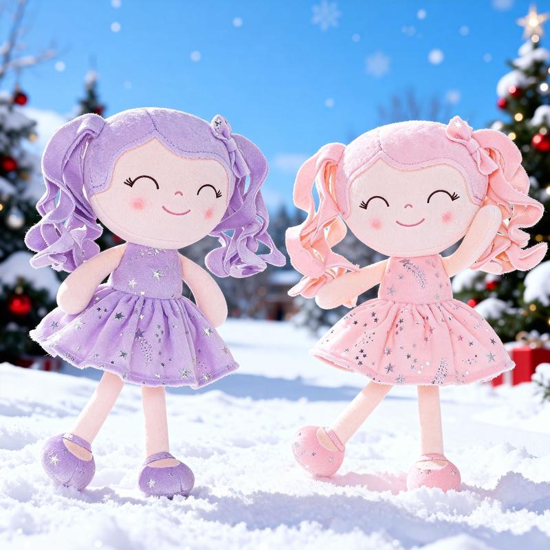 2PCS Gloveleya Christmas Plush Doll 12 Inch Girl Toys Soft Collectible Dolls with Removable Dress Holiday Gift Combination Set for Kids and Girls