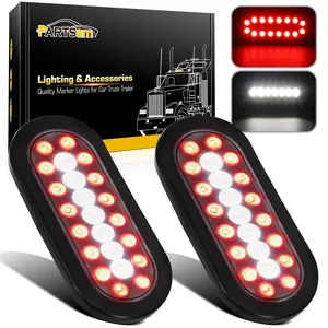 Partsam 2Pcs 6.3 inch Oval Led Stop Turn Tail Lights with Reverse Lights Red and White Clear Lens 23 LED, Sealed 6.3 inch Oval led Trailer Tail Lights Backup Lights w reflectors Grommet Flush Mount
