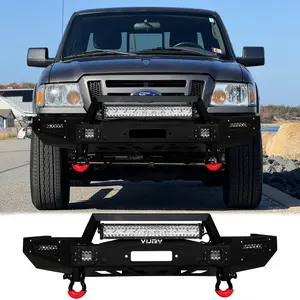 TIOYAR Metal Front Bumper with Black Texture, Winch Plate, 2 D-Rings, LED Lights for 1998-2012 Ford Ranger - Enhanced Visibility, Enhances Vehicle's Performance for Rugged Adventures