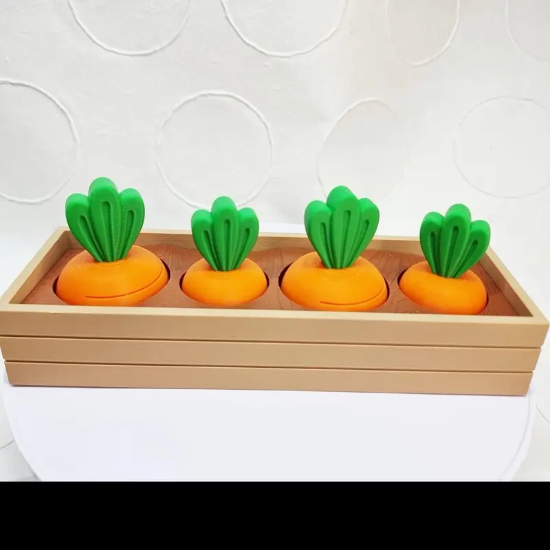 3D Printed Carrot Garden Toy - Articulated Carrots in Colorful Garden Box for Toddlers and Carrot Lovers - Ideal for Imaginative Play and Learning