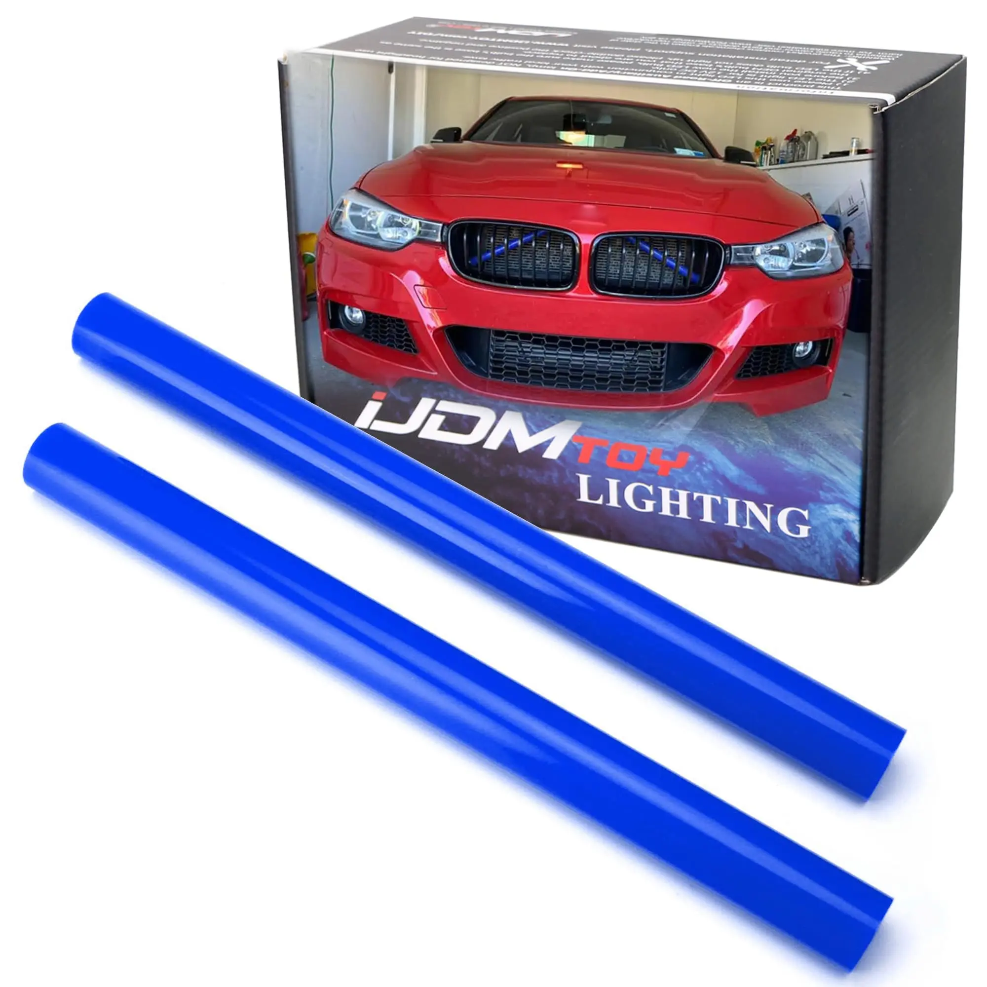 iJDMTOY Dual Sports Blue Behind Kidney Grille V-Bar Decoration Cover Trims, For BMW Fxx 5 6 7 Series, X1 X2