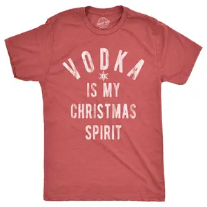 Mens Vodka Is My Christmas Spirit T Shirt Funny Xmas Holiday Booze Drinking Lovers Tee for Guys Mens Funny T Shirts Cool Vintage Fashion T-Shirt Gift Classic Menswear Christmas Apparel for Men Funny Liquor Red -