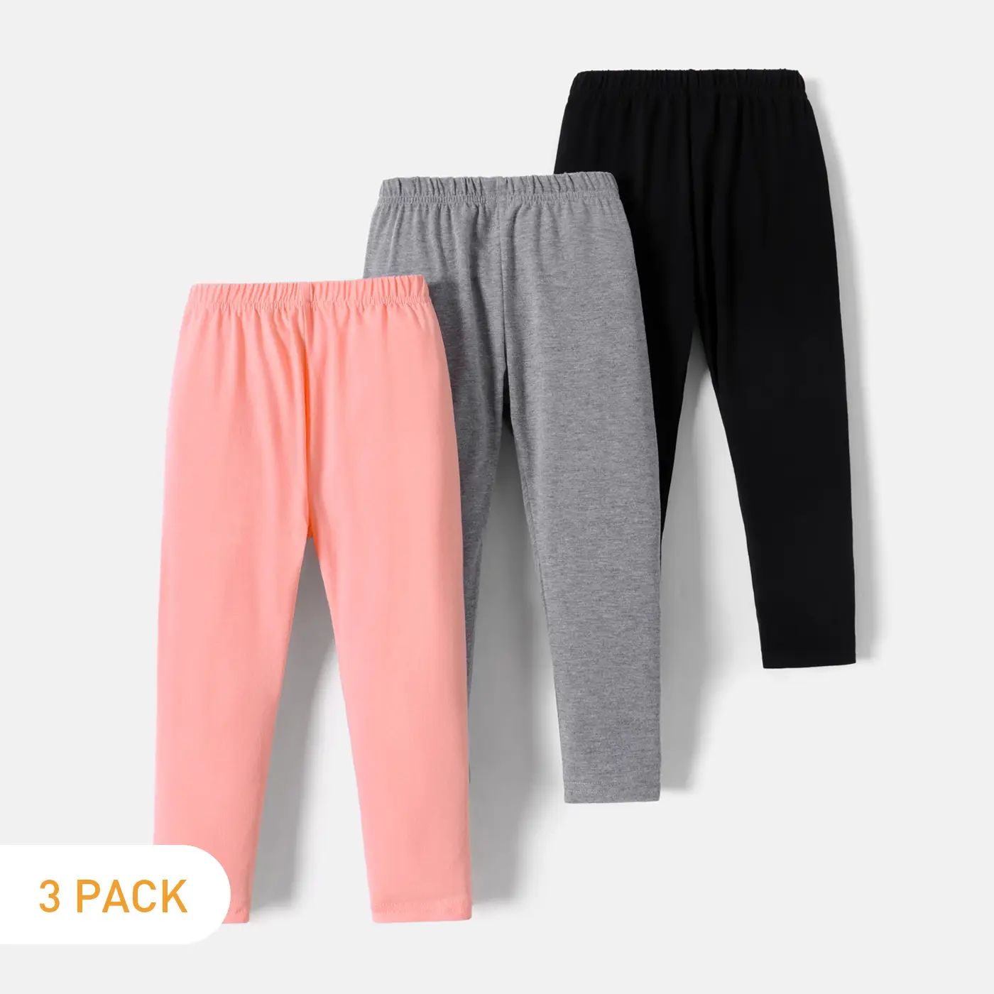 PatPat 3-Pack Toddler Girl 100% Cotton Solid Color Elasticized Leggings