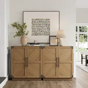 Sideboard Buffet Cabinet with Storage - Modern Farmhouse Credenza with Doors and Adjustable Shelves Fluted Kitchen Buffet Storage Cabinet Coffee Bar Cabinets