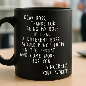 Dear Boss 11oz Ceramic Black Mug, Best Boss Coffee Mug, Best Boss Gifts Funny Boss Gift - Reusable Black Coffee Cup, Washable Ceramic, Ideal for Best Friends, Sisters, Family Members, Coworkers Drinkware Reuse