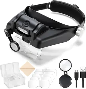 Magnifying Glass with Light Hands Free - 1X to 14X Magnifying Glasses for Close Work, Adjustable Jewelers Loupe Headset with 1x, 1.5X, 2X, 2.5X, 3.5X Interchangeable Lenses for Hobby, Crafts