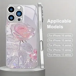 This pink crystal flower design phone case features a simple, drop-proof, and non-slip TPU electroplated silver glass finish. It's compatible with iPhone 17, 16, 15, 14, 13, 12, 11, and Samsung models. It makes a great gift for friends or family.