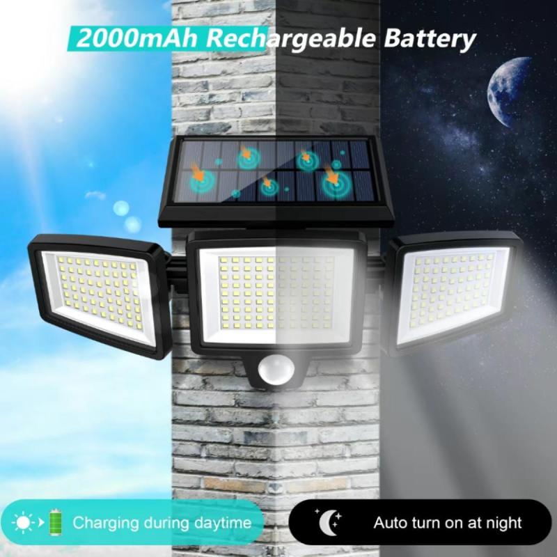 Solar Motion Sensor Outdoor Lights 2500LM 210LED 3-Heads Dimmable Spotlights, 3 Modes & Auto On/Off, IP65 Weather Resistant Decking & Patio Lighting, Lights for Outside Porch/Garage, Mother's Day Gift