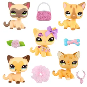 Mini Figurines Playset Lamb Collie Shorthair Cat Bobble Head Toys for Kids Christmas Gift Collector Set with Adorable Outfits and Expressive Eyes (#1116 #886 #1962 #1120 #3573)