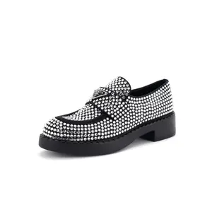 Pre-owned Prada Women's Triangle Logo Loafers Crystal Embellished Satin by Rebag