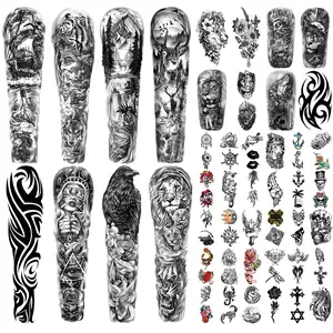 Full Arm Temporary Tattoo Sleeves for Men and Women, 46 Sheets Temporary Tattoos for Adults and Kids, Fake Tattoos Realistic with Lion, Wolf, Flower, Eagle and Deer, Waterproof and Lasting