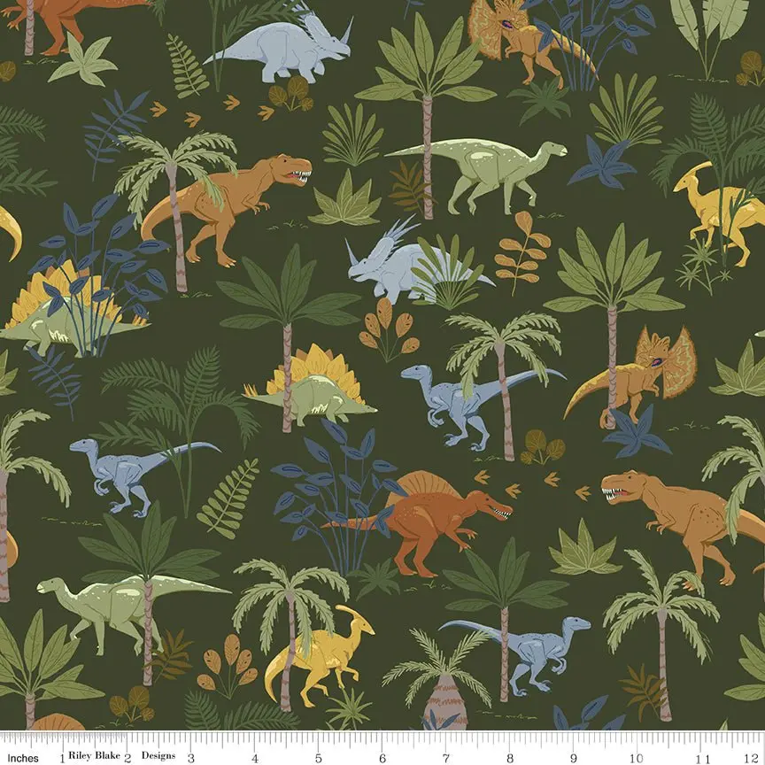Flannel Cretaceous Jungle Dinos Forest Fabric by the Yard or Fat Quarter | Riley Blake Designs
