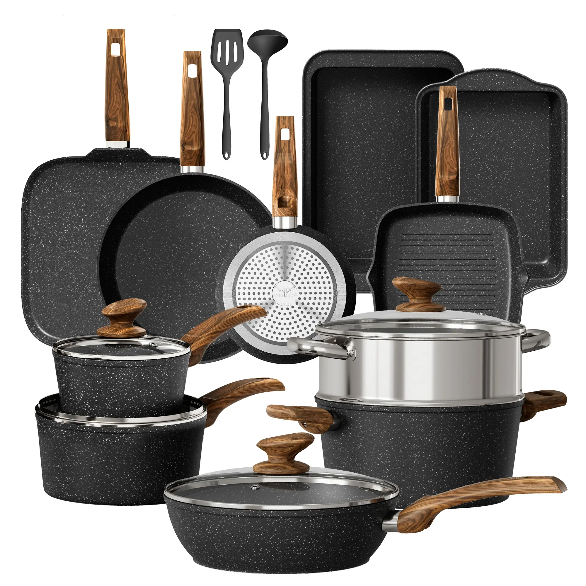 Kitchen Academy 17 Pieces Induction Cookware Set with Nonstick Cooking Pans, Includes Pan, Baking Form & More Multi-color Pot Cast Iron Skillet, Deals for you