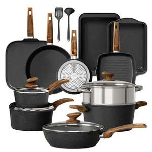 [Mother's Day Gift] Kitchen Academy 17 Pieces Induction Cookware Set with Nonstick Cooking Pans, Includes Pan, Baking Form & More Multi-color Pot Cast Iron Skillet
