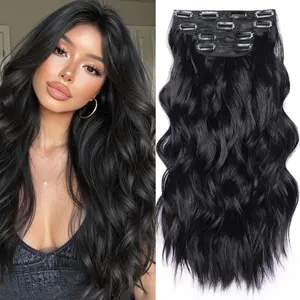 4Pcs Clip in Hair Extensions Long Wavy Synthetic Hair Extension Clip in 20Inches/50cm 190g/6.7oz Invisible Seamless Hairpieces for Women