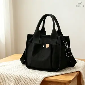 Minimalist Canvas HandBag with Adjustable Strap, Versatile Crossbody Satchel for Women, Organized Daily Commuter Shoulder Bag