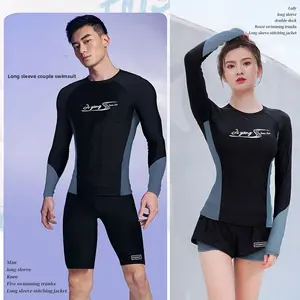 Couple's Wetsuit - Women's Split Jellyfish-Protective Long Sleeve Swimsuit & Athletic Track Shorts, Men's Sunscreen Long Sleeve Large Size Swimsuit for Surfing, Snorkeling #Swimweek