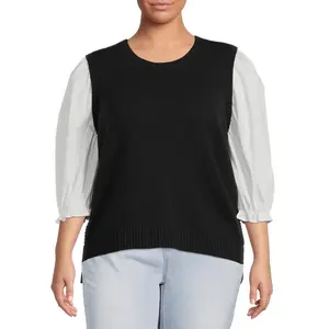 Terra & Sky Womens Plus Size Layered Look Sweater 0X Cotton Crewneck