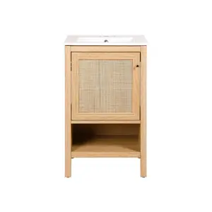 Jasper Rattan Modern Coastal 2-Shelf Bath Vanity Cabinet Only (Sink Basin Not Included)