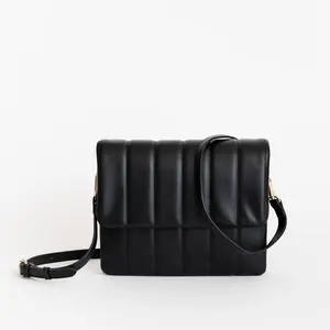 CHARLOTTE BAG - Black Vegan Leather Shoulder Bag with Adjustable Strap and Zipper Closure