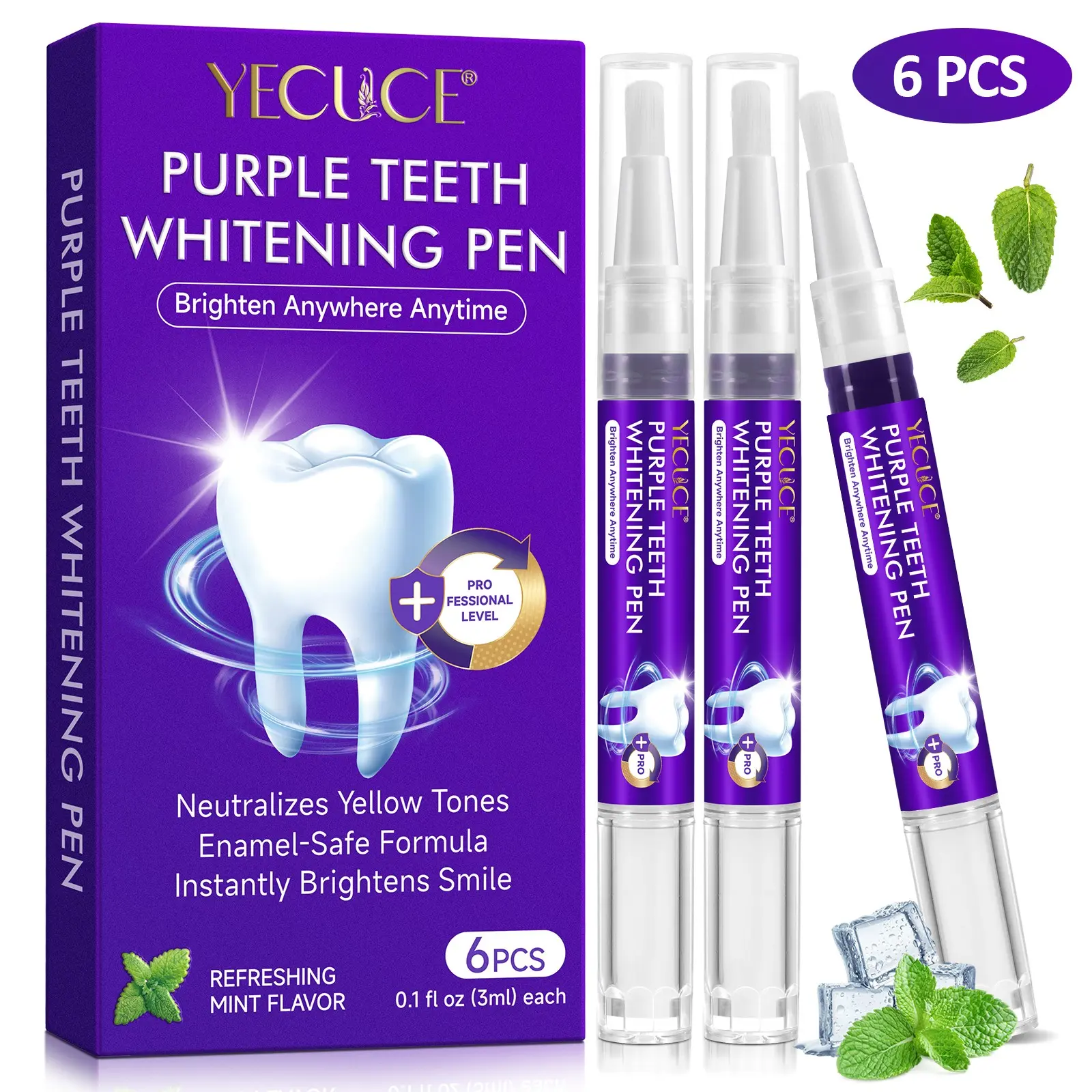 YECUCE PURPLE TEETH WHITENING PEN,Teeth Whitener Pen,Teeth Brightening,Teeth Brightener,Tooth care brush, gentle and comfortable, friendly to teeth, low sensitivity, can be easily carried when going out for travel