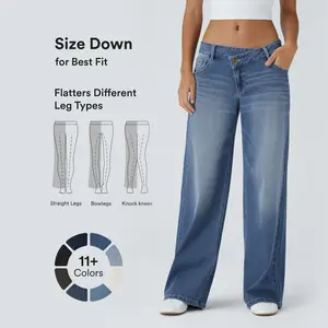 Halara Flex Asymmetric Low Rise Zipper Pockets Baggy Wide Leg Washed Casual Jeans#TikTokShopSpringGlowUp