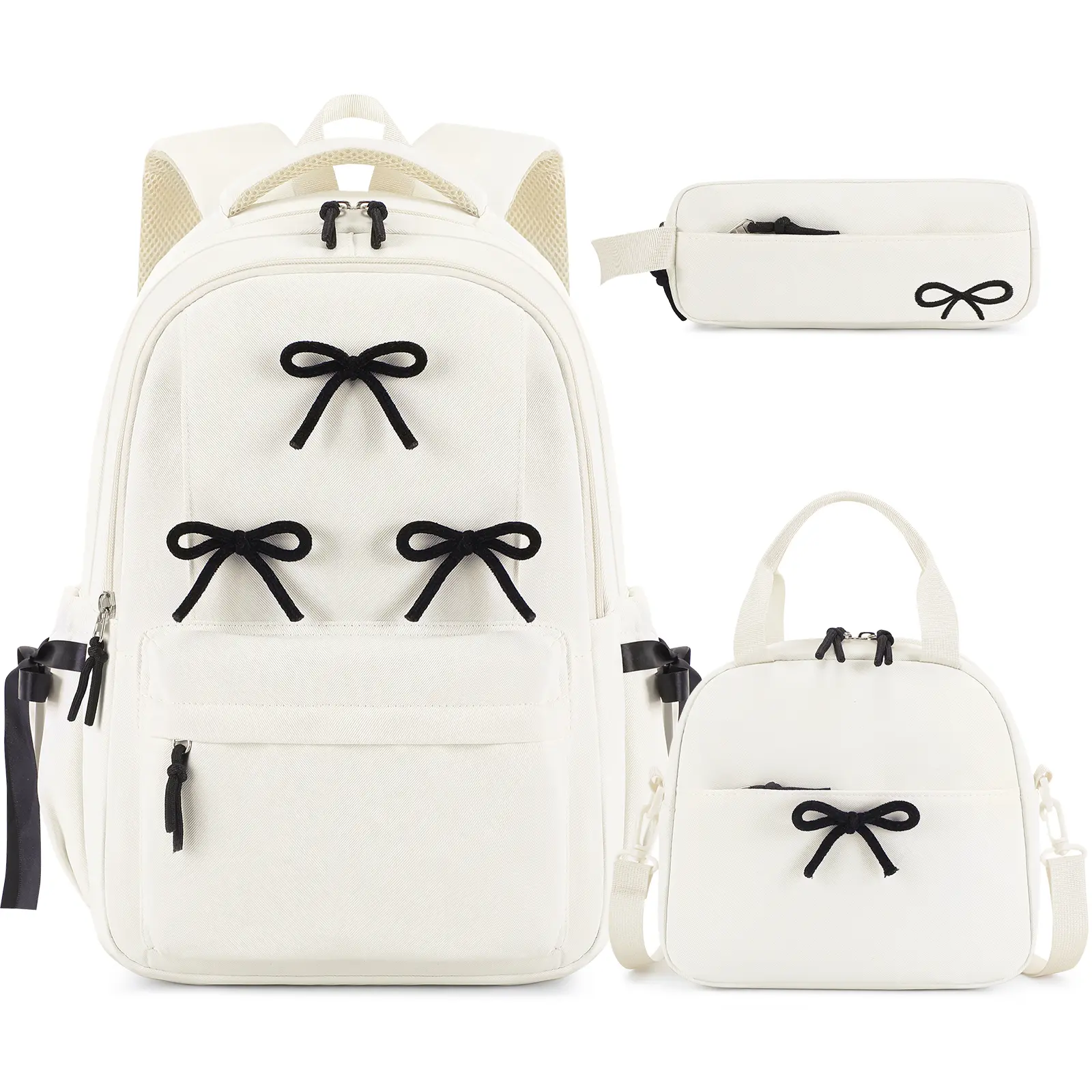[Auction Only-K3] SIMILOVE Bow Decor Fabric 3-Piece Girls' Backpack Set - Includes Backpack, Lunch Box, Pencil Case, Stylish Daypacks for Travel & Study, Casual Aesthetic Party Bag Gift for Teens
