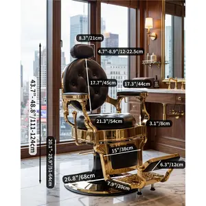 Heavy Duty Vintage Recline Barber Chair, Hair Salon Chair with Height Adjustable 700lbs Hydraulic Base and Headrest, 360° Rotatable, All Purpose Barbershop Chair for Professional Salon Tattoo