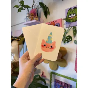 Wizard Cat Card, Hand Painted 4x6 inch Watercolor gift card for Valentine's Day or Birthday